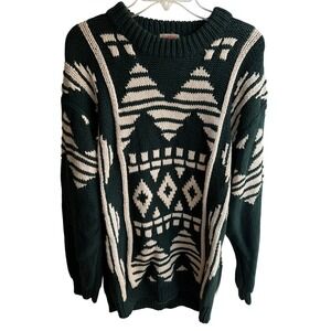 Vintage 1980's Banana Republic Chunky Knit Crewneck Aztec Pattern Sweater XL‎